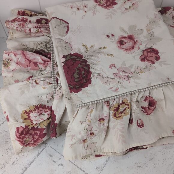 Waverly Garden Room Norfolk Rose Ruffle Full Flat Sheet Set Floral Cottage Chic